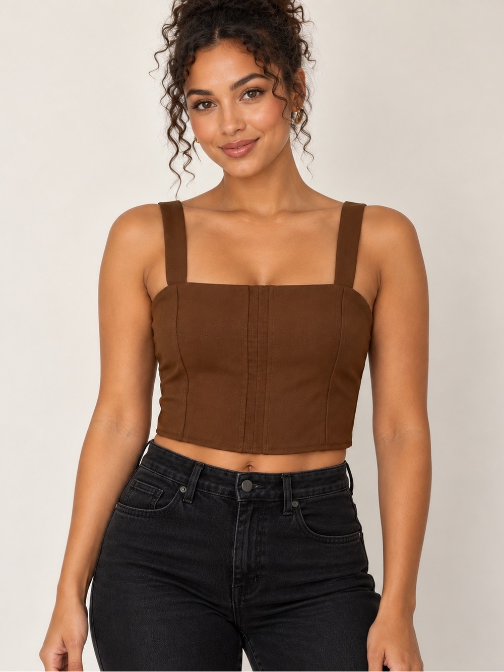 Zara Camel Brown Structured Corset Crop Top NWT $36